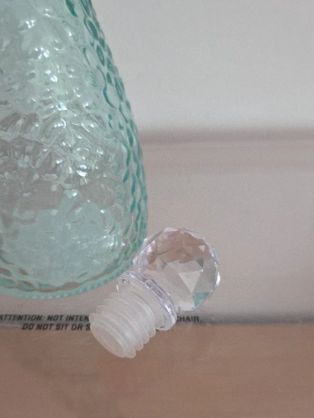 Aqua Textured Glass Decanter with Faceted Stopper